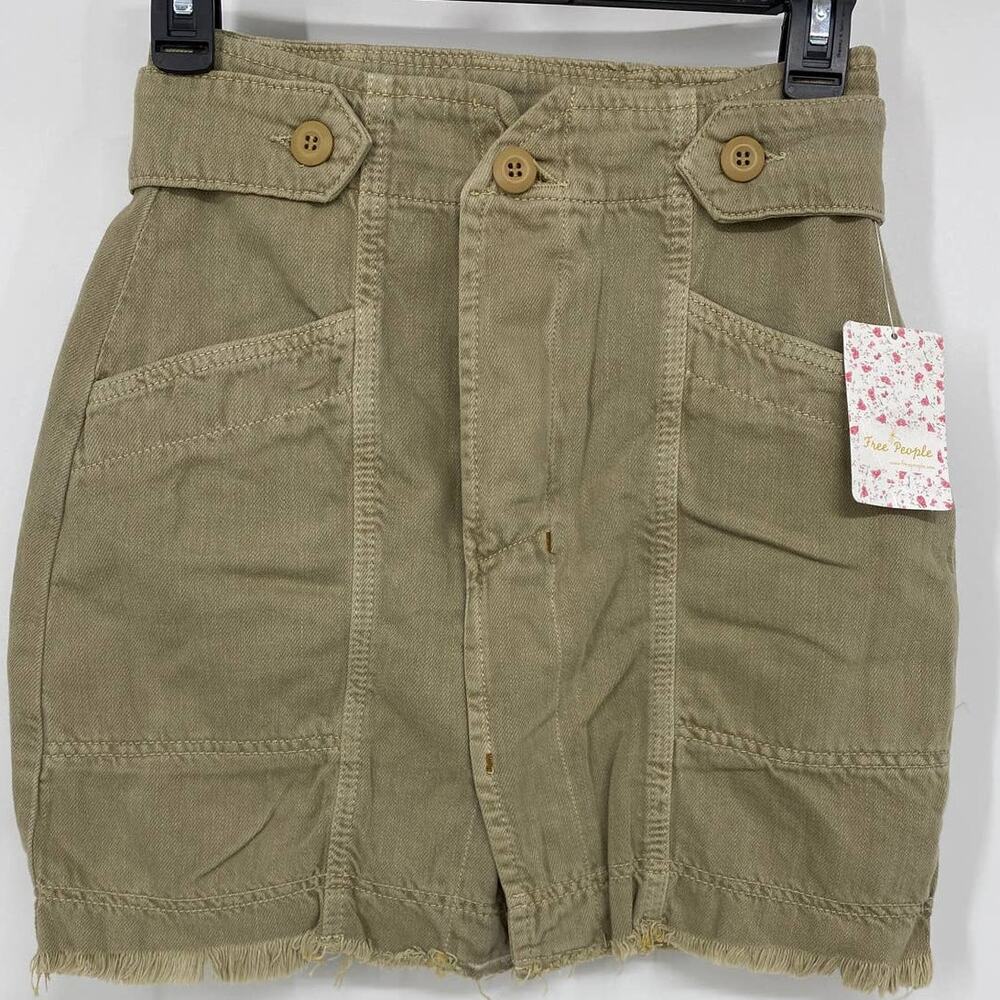 Free People Alpha Utility Mini Skirt Tan Button Fly NEW Willow Size 2 Everyday